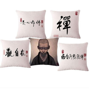 Monk and Chinese Characters Sofa Seat  Cushion Cover
