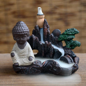 Ceramic  Zen Buddha Incense Burner with Smoke Backflow