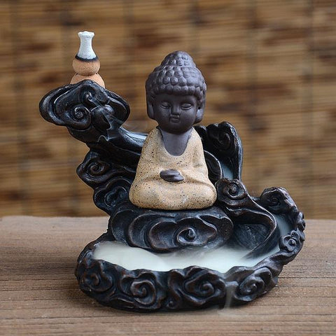 Ceramic  Zen Buddha Incense Burner with Smoke Backflow